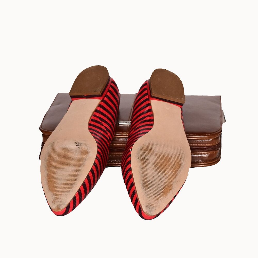 TALBOTS Edision Vibrant Poppy & Navy Striped Ballet Flats-Preppy- Nautical vibes - Picture 8 of 13
